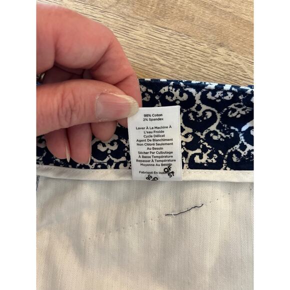 Talbots The Perfect Crop Pant Size 12 Blue White Print Straight Stretch Coastal - Picture 7 of 11